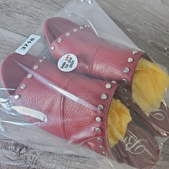 Brighton “TAP” Lipstick (Red) Leather Peep Toe Studded Heels Sandals - Size 8 M - Picture 14 of 15